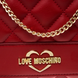 Love Moschino Red Quilted Leather Wristlet Chain Clutch Bag