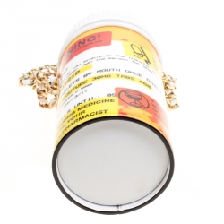 Pre Owned Moschino White Capsule Printed Patent Leather Pill Bottle Crossbody Bag