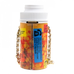 Pre Owned Moschino White Capsule Printed Patent Leather Pill Bottle Crossbody Bag