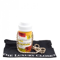 Pre Owned Moschino White Capsule Printed Patent Leather Pill Bottle Crossbody Bag