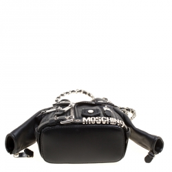 Pre Owned Moschino Black Leather Biker Jacket Shoulder Bag