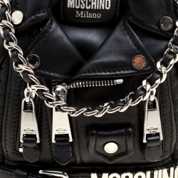 Pre Owned Moschino Black Leather Biker Jacket Shoulder Bag