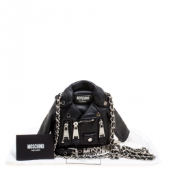 Pre Owned Moschino Black Leather Biker Jacket Shoulder Bag