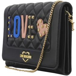 Pre Owned Love Moschino Black Quilted Faux Leather "LOVE" Chain Flap Bag