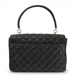 Pre Owned Love Moschino Black Quilted Faux Leather "LOVE" Top Handle Bag