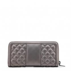 Pre Owned Love Moschino Grey Quilted Faux Leather Zip Around Wallet