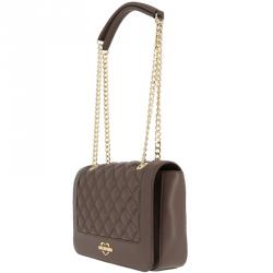 Pre Owned Love Moschino Brown Quilted Leather Chain Flap Bag