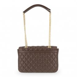 Pre Owned Love Moschino Brown Quilted Leather Chain Flap Bag