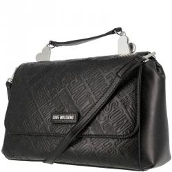 Pre Owned Love Moschino Black Embossed Logo Leather Top Handle Satchel Bag