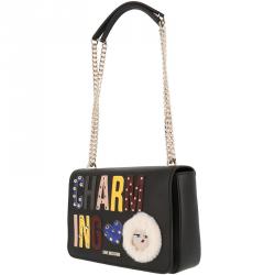 Pre Owned Love Moschino Black Leather CHARMING Chain Shoulder Bag
