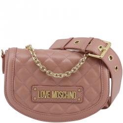 Moschino Quilted M-Logo Crossbody Bag Pink Leather ref.868991