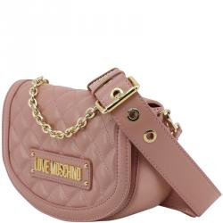 Moschino Quilted M-Logo Crossbody Bag Pink Leather ref.868991