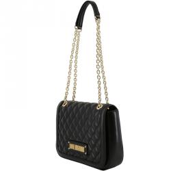 Pre Owned Love Moschino Black Quilted Faux Leather Chain Shoulder Bag