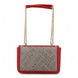 Pre Owned Love Moschino Two Tone Signature Fabric and Faux Leather Chain Shoulder Bag