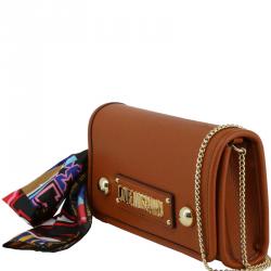 Pre Owned Love Moschino Brown Faux Leather Scarf WOC Clutch Bag