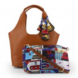Love Moschino Brown Faux Leather Scarf Shoulder Bag