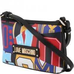 Pre Owned Love Moschino Multicolor Printed Faux Leather Crossbody Bag
