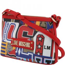 Pre Owned Love Moschino Multicolor Printed Faux Leather Crossbody Bag