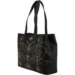 Pre Owned Love Moschino Black Faux Leather Studded Shopper Tote