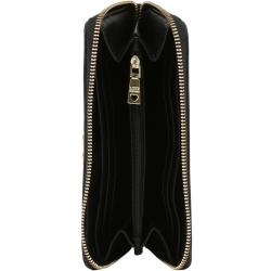 Pre Owned Love Moschino Black Faux Leather Studded Zip Around Wallet