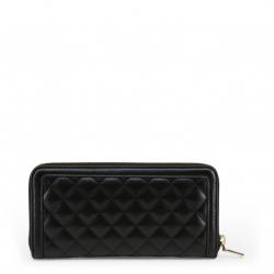 Pre Owned Love Moschino Black Quilted Faux Leather Zip Around Wallet
