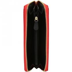 Pre Owned Love Moschino Red Quilted Faux Leather Zip Around Wallet