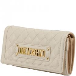 Pre Owned Love Moschino White Quilted Faux Leather WOC Clutch Bag