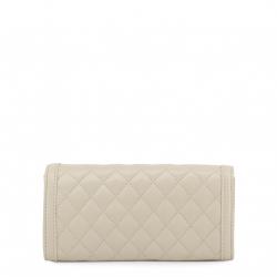 Pre Owned Love Moschino White Quilted Faux Leather WOC Clutch Bag
