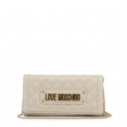 Pre Owned Love Moschino White Quilted Faux Leather WOC Clutch Bag