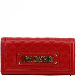 Pre Owned Love Moschino Red Quilted Faux Leather WOC Clutch Bag