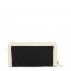 Pre Owned Love Moschino Two Tone Signature Fabric and Faux Leather Zip Around Wallet