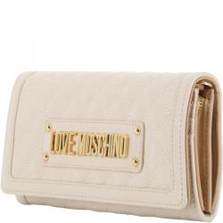 Pre Owned Love Moschino White Faux Leather WOC Clutch Bag 