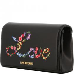 Pre Owned Love Moschino Black  Faux Leather Embroidered WOC Crossbody Bag 