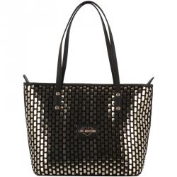 Pre Owned Love Moschino Black and Silver Faux Leather Applique Tote