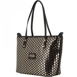 Pre Owned Love Moschino Black and Silver Faux Leather Applique Tote