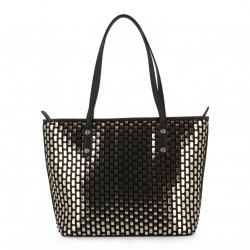 Pre Owned Love Moschino Black and Silver Faux Leather Applique Tote