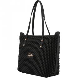 Pre Owned Love Moschino Black Faux Leather Applique Tote 