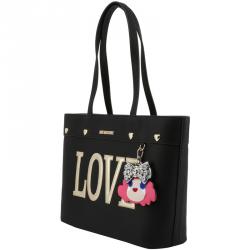 Pre Owned Love Moschino Black Faux Leather Love Applique Tote