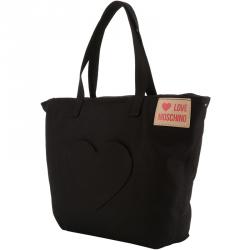 Pre Owned Love Moschino Black Fabric Love Applique Shopping Tote