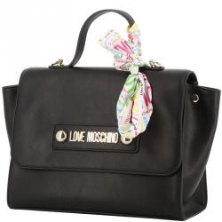 Pre Owned Love Moschino Black Faux Leather Scarf Top Handle Bag
