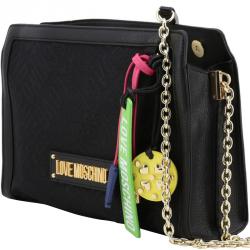 Love Moschino Black Signature Canvas and Faux Leather Crossbody Bag 