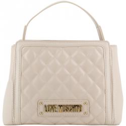 Pre Owned Love Moschino White Quilted Faux Leather Top Handle Bag