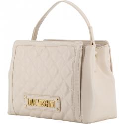 Pre Owned Love Moschino White Quilted Faux Leather Top Handle Bag