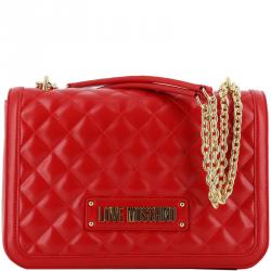 Pre Owned Love Moschino Red Quilted Faux Leather Chain Shoulder Bag