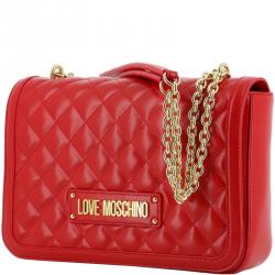 Pre Owned Love Moschino Red Quilted Faux Leather Chain Shoulder Bag