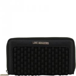 Pre Owned Love Moschino Black Faux Leather Zip Around Wallet