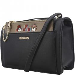 Pre Owned Love Moschino Black Faux Leather Flap Crossbody Bag