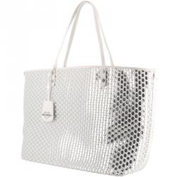 Pre Owned Love Moschino White and Silver Faux Leather Applique Shopping Tote