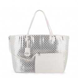 Pre Owned Love Moschino White and Silver Faux Leather Applique Shopping Tote