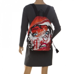 Pre Owned Moschino Multicolor Eyes Collection Print Nylon Backpack
